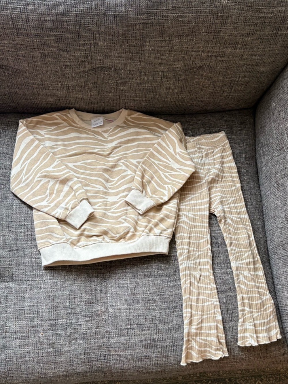 Zara Beige and White Zebra-Print Knit Set